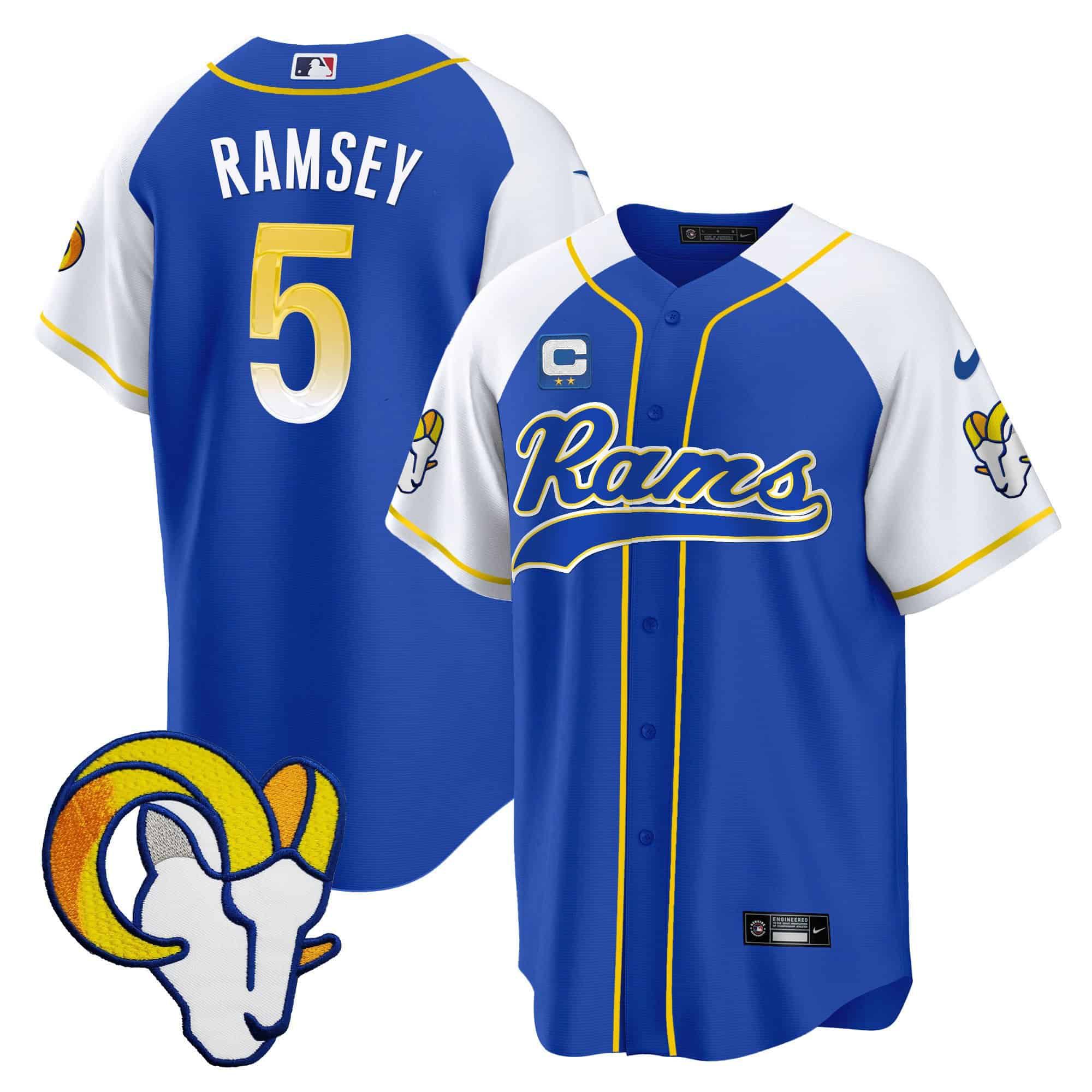 Men Los Angeles Rams 5 Ramsey Blue 2024 Nike Baseball NFL Jersey